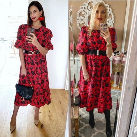 red print dress zara